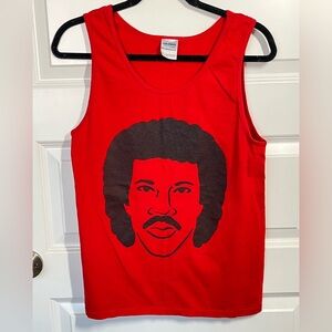 Y2K Lionel Richie Graphic Tank Top Red Retro Music Tee Small
